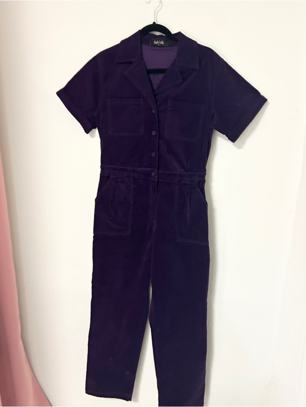 fab'rik Deep Purple Short-Sleeve Corduroy Jumpsuit Sz. M